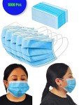 Bitybean 2000 Blue Disposable Face Masks 2,000 Protective 3-Ply Breathable Comfortable Nose/Mouth Coverings for Home & Office | Elastic Ear Loop 3-Layer Safety Shield for Adults/Kids. On the go