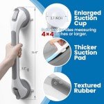 LEVERLOC 2 Pack Shower Grab Bars for Bathtubs and Showers, Easy to Install Suction Shower Handles for Bathroom Removable Handrails for Seniors Elderly Heavy Duty Safety Grip Waterproof Drill Free Gray