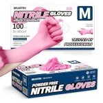 Beastek Pink Nitrile Disposable Gloves, 100 Pack