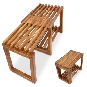 ENKEZI Adjustable Shower Stool with Storage Shelf