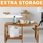 ENKEZI Adjustable Shower Stool with Storage Shelf