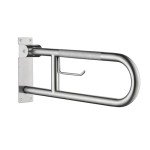 Stainless Flip-Up Bathroom Grab Bar with Toilet Paper Holder
