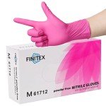 FINITEX Pink Nitrile Disposable Gloves, 100 Count