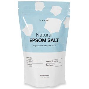 FSA HSA Eligible Kanjo Natural Epsom Salt - 100% Pure Magnesium Sulfate USP Bath Salt - Soak for Muscle Pain, Foot Pain, & Joint Pain Relief - Unscented - 16oz Bag