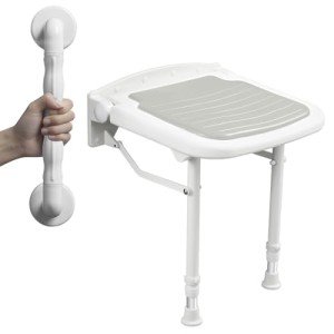 Wall Mounted Folding Shower Seat with Grab Bar