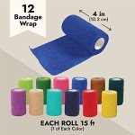 Colorful Self-Adhesive Bandage Wrap - 12 Rolls