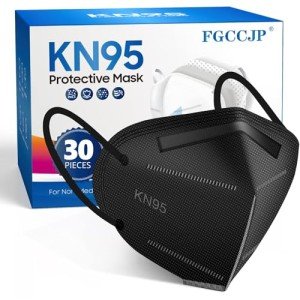 FGCCJP KN95 Face Mask 30pcs Disposable Face Masks Individual Packed Safety 5 Layers Breathable Cup Dust Masks Filtration>95% for Adults Men Women(Black)