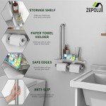 Brushed Nickel Toilet Paper Holder with Grab Bar