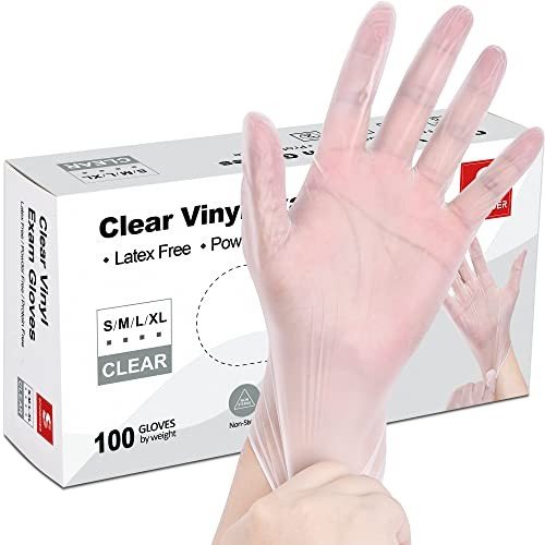 Clear Vinyl Exam Gloves, Large, 100 Count