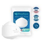 Breatheze KN95 Face Mask Made in USA Disposable Masks Breathable Face Mask Kn95 Mask White Facemask High-Filtration Protective Barrier Face Covering Elastic Ear Loops Adjustable Nose Clip 10 pack