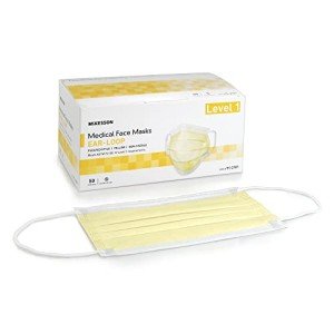 McKesson Medical Face Masks, Level 1 - Pleated with Ear Loops, Non-Sterile, Yellow - One Size Fits Most Adults, 7 in x 3.75 in, 50 Count, 1 Pack