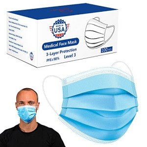 DR.MOXA Face Masks Disposable Made in USA, ASTM F2100-21 Level 3 Standards, PFE> 98%, 3 Ply Medical Grade Face Masks