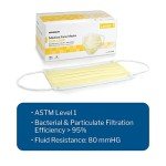 McKesson Medical Face Masks, Level 1 - Pleated with Ear Loops, Non-Sterile, Yellow - One Size Fits Most Adults, 7 in x 3.75 in, 50 Count, 1 Pack