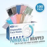 Disposable Face Mask Adults Colors - 100 Pack Individually Wrapped,4 Ply Protection Face Masks,Colored Facemask Disposable,Breathable and Comfortable Safety Masks for Women & Men