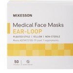 McKesson Medical Face Masks, Level 1 - Pleated with Ear Loops, Non-Sterile, Yellow - One Size Fits Most Adults, 7 in x 3.75 in, 50 Count, 1 Pack