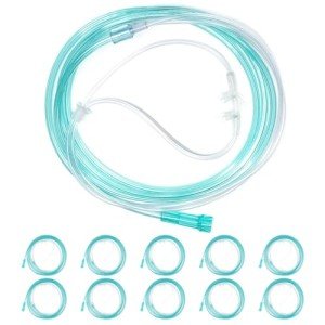 10 Pack High-Flow Ultra Soft Nasal Oxygen Cannula, Green Crush Resistant Tubing with Standard Connection 6.6 Feet