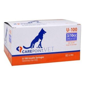 CarePoint Vet U-100 Insulin Syringe, 3/10cc, 100/Box