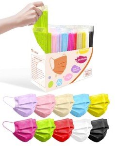 Colorful Disposable Face Masks 100 Pack – Adult Use