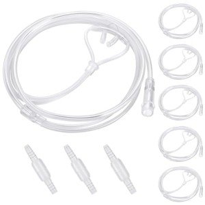 5 Pack Cannula Nasal 4 FT Super Soft Nasal Cannula Tubing for Oxygen Nose Tubing - High Flow, Kink Resistant, Highly Visible, Lightweight Tubing with 3 Pack Oxygen Tubing Connector