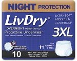 LivDry Adult Incontinence Underwear, Overnight Comfort Absorbency, Leak Protection (XXX-Large (10 Count))