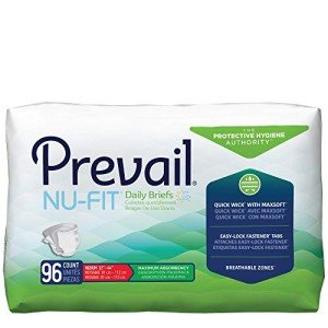 Prevail Nu-Fit Incontinence Briefs, Unisex Disposable Adult Diapers with Tabs for Men & Women, Maximum Absorbency, Medium, 96 Count (6 Packs of 16)