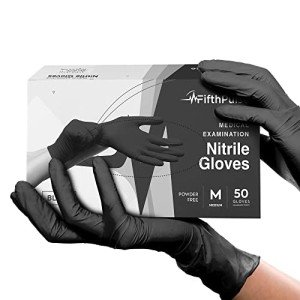 Disposable Black Nitrile Gloves, Medium, 50 Count