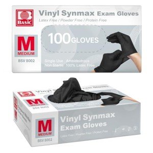 Black Vinyl Exam Gloves - 100 Disposable Medium Size