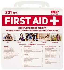 M2 BASICS Complete 321 Piece Emergency First Aid Kit | Business & Home Medical Supplies | Wall Mountable Hard Case | Office, Car, Travel, School, Camping, Hunting, Sports