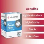 Dealmed 4" x 4" Sterile Gauze Pads - 100 Pack