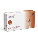 Caring Vinyl Exam Gloves (Large, 100ct), Powder Free and Not Made with Natural Rubber Latex, Gloves for Medical Use, First Aid, Food Prep and More