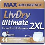 LivDry XXL High Absorbency Incontinence Underwear, 44-Pack