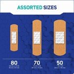 Care Science Fabric Adhesive Bandages, 200 ct Bulk Assorted Sizes | Flexible + Breathable Protection Helps Prevent Infection for First Aid and Wound Care