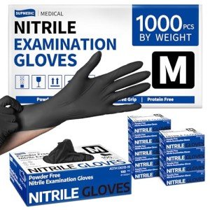Supmedic Black Nitrile Exam Gloves - Medium, 1000 pcs