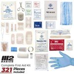 M2 BASICS Complete 321 Piece Emergency First Aid Kit | Business & Home Medical Supplies | Wall Mountable Hard Case | Office, Car, Travel, School, Camping, Hunting, Sports