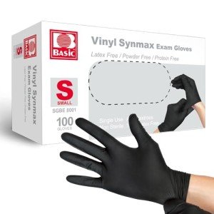 Disposable Black Vinyl Exam Gloves - Small Box (100)