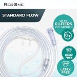 ResOne 7Ft Soft Adult Oxygen Nasal Cannula 5-Pack - Curved Prongs, Crush-Resistant Tubing - Nasal Tubes, Oxygen Concentrator Supplies - Soft Curved Nose Piece, Standard Size, Standard Flow 6 LPM