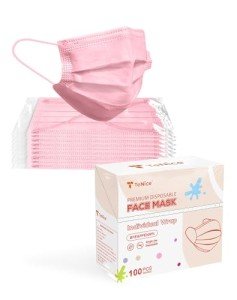 Disposable 100-Pack Pink Face Masks for Adults
