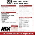 M2 BASICS Complete 321 Piece Emergency First Aid Kit | Business & Home Medical Supplies | Wall Mountable Hard Case | Office, Car, Travel, School, Camping, Hunting, Sports