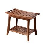 Bamboo Shower Bench Stool with Storage Shelf