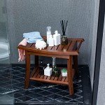 Bamboo Shower Bench Stool with Storage Shelf