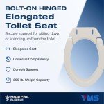 VMS Deluxe Hinged Raised Toilet Seat - 300 lbs Capacity