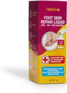 HelsRx Liquid Bandage Glue - Invisible Skin Repair Gel for Severe Dry Cracked Heels, Feet, Fingers, Scrapes and Blisters – Waterproof Protection - Includes Applicator Brush and Skin Buffer