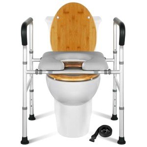 Adjustable Elevated Toilet Seat with Arms and Cushion