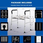 Adjustable Elevated Toilet Seat with Arms and Cushion