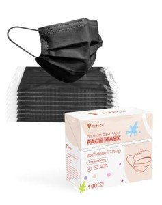 TeNice Disposable Face Masks 100 Pack - Black