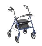 Drive Medical 10257BL-1 4 Wheel Rollator Walker With Seat, Steel Rolling Walker, Height Adjustable, 7.5" Wheels, Removable Back Support, 300 Pound Weight Capacity, Blue