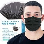 100 Pack Black Disposable 3-Layer Face Masks