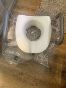 Carex EZ Lock Raised Toilet Seat with Handles, 5 Inch Elevated Handicap Toilet Seat Riser with Arms, Fits Most Toilets
