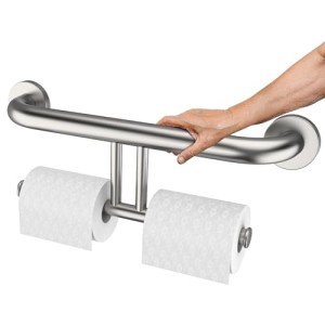 Brushed Nickel 2-in-1 Grab Bar with Paper Holder