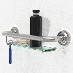 Brushed Nickel Grab Bar with Tempered Glass Shelf